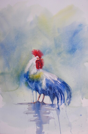 Картина под названием "rooster 16" - Giorgio Gosti, Подлинное произведение искусства, Акварель