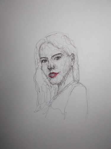 Drawing titled "young girl 46" by Giorgio Gosti, Original Artwork, Ballpoint pen