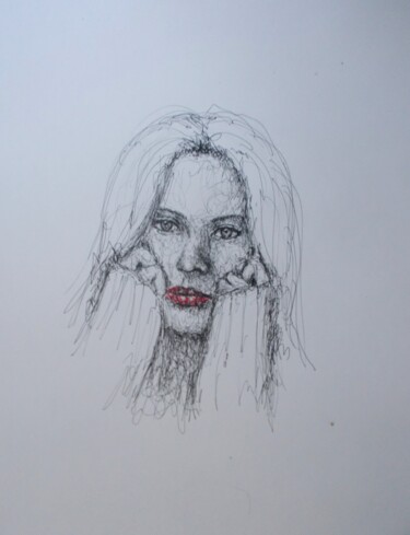 Рисунок под названием "young girl 47" - Giorgio Gosti, Подлинное произведение искусства, Гелевая ручка