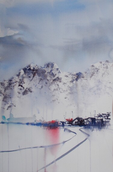 Malerei mit dem Titel "winter landscape 11" von Giorgio Gosti, Original-Kunstwerk, Aquarell