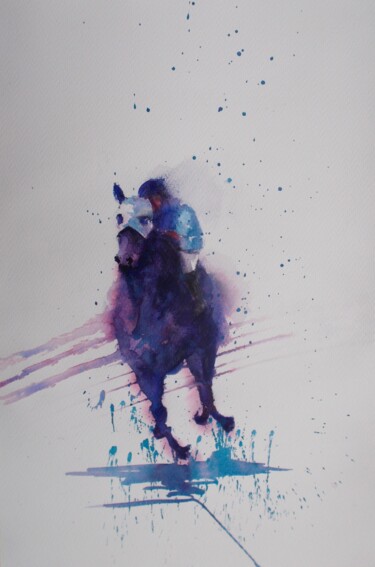 Painting titled "the horse race 19" by Giorgio Gosti, Original Artwork, Watercolor