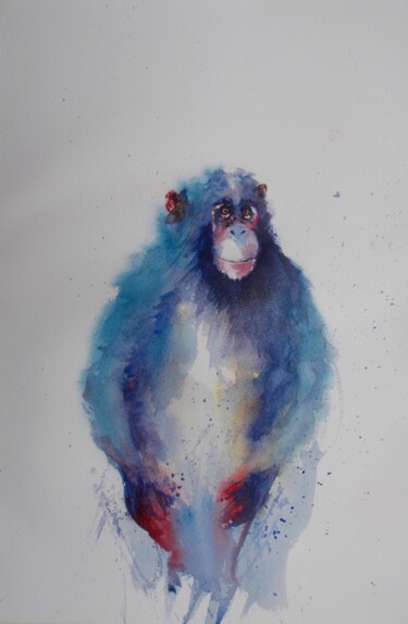 Pintura intitulada "chimpanzee 2" por Giorgio Gosti, Obras de arte originais, Aquarela