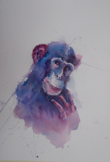 Pintura intitulada "chimpanzee 3" por Giorgio Gosti, Obras de arte originais, Aquarela