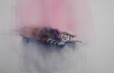 Painting titled "lazy cat 2" by Giorgio Gosti, Original Artwork, Watercolor