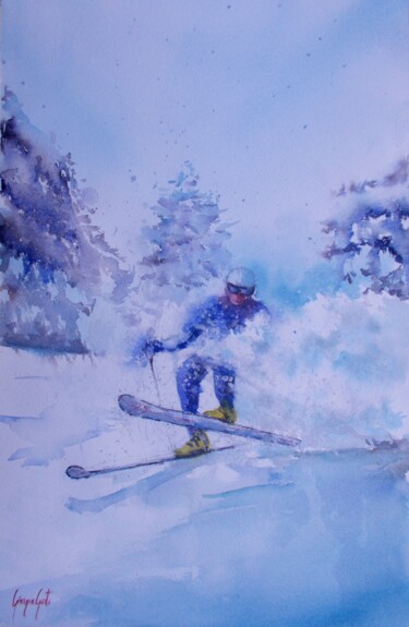 Pintura titulada "the skier 5" por Giorgio Gosti, Obra de arte original, Acuarela