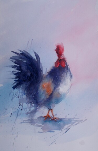 Peinture intitulée "rooster 17" par Giorgio Gosti, Œuvre d'art originale, Aquarelle
