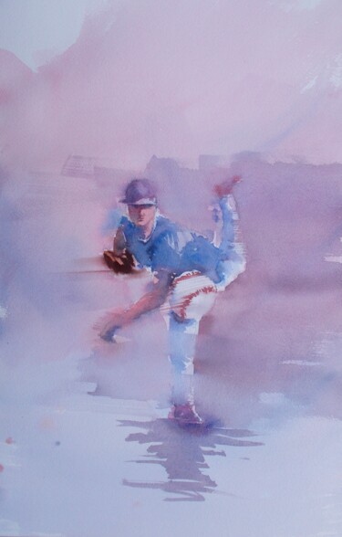 Painting titled "baseball player 17" by Giorgio Gosti, Original Artwork, Watercolor