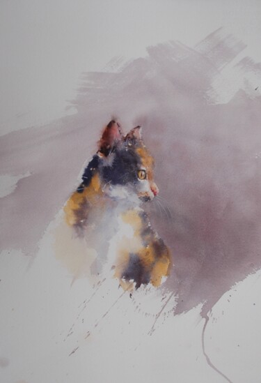Painting titled "cat 4" by Giorgio Gosti, Original Artwork, Watercolor