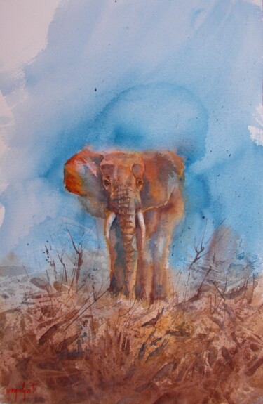 Pintura intitulada "elephant 5" por Giorgio Gosti, Obras de arte originais, Aquarela