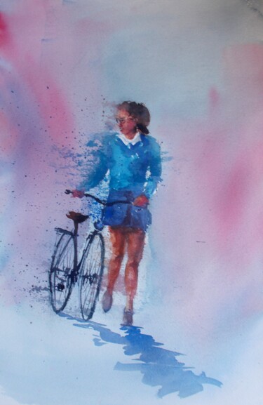 Painting titled "cycling 17" by Giorgio Gosti, Original Artwork, Watercolor