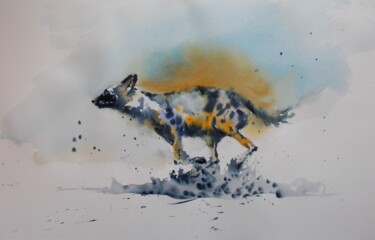 Pittura intitolato "african wild dog" da Giorgio Gosti, Opera d'arte originale, Acquarello