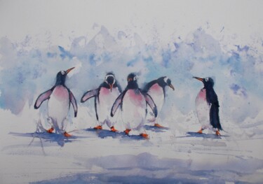 Peinture intitulée "penguins 3" par Giorgio Gosti, Œuvre d'art originale, Aquarelle