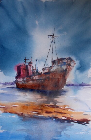 Painting titled "ship wreck 5" by Giorgio Gosti, Original Artwork, Watercolor