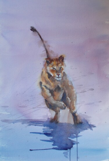 Картина под названием "lioness 3" - Giorgio Gosti, Подлинное произведение искусства, Акварель