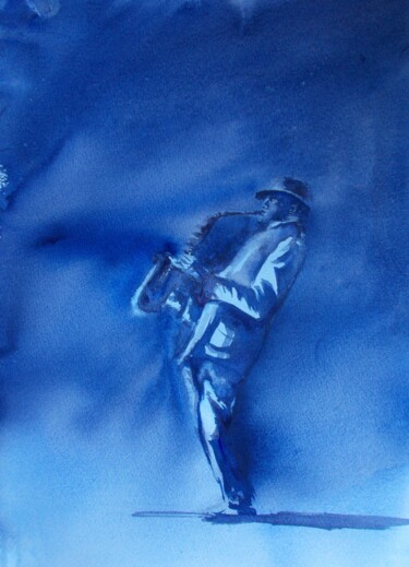 Painting titled "jazzman" by Giorgio Gosti, Original Artwork, Watercolor