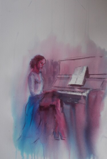 Картина под названием "the pianist" - Giorgio Gosti, Подлинное произведение искусства, Чернила