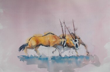 Painting titled "the fight" by Giorgio Gosti, Original Artwork, Watercolor
