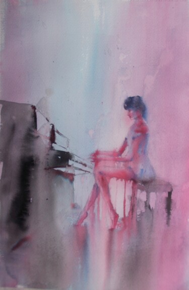 Painting titled "the pianist 2" by Giorgio Gosti, Original Artwork, Watercolor