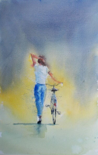 Painting titled "cycling 18" by Giorgio Gosti, Original Artwork, Watercolor