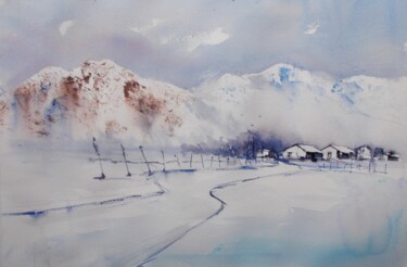 Pintura intitulada "winter landscape 12" por Giorgio Gosti, Obras de arte originais, Aquarela