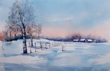 Painting titled "winter landscape 13" by Giorgio Gosti, Original Artwork, Watercolor