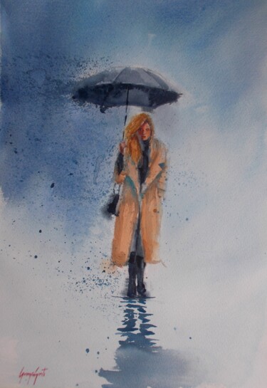 Картина под названием "umbrella 11" - Giorgio Gosti, Подлинное произведение искусства, Акварель