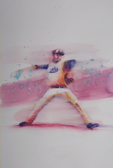 Malerei mit dem Titel "baseball player 21" von Giorgio Gosti, Original-Kunstwerk, Aquarell