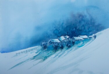 Painting titled "winter landscape 14" by Giorgio Gosti, Original Artwork, Watercolor