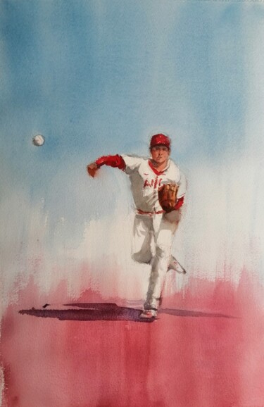 Peinture intitulée "baseball player 22" par Giorgio Gosti, Œuvre d'art originale, Aquarelle