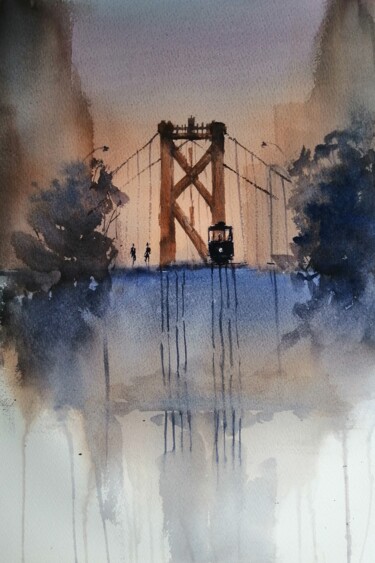 Painting titled "cable car 2" by Giorgio Gosti, Original Artwork, Watercolor