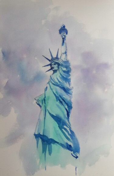 Painting titled "The Statue of Liber…" by Giorgio Gosti, Original Artwork, Watercolor