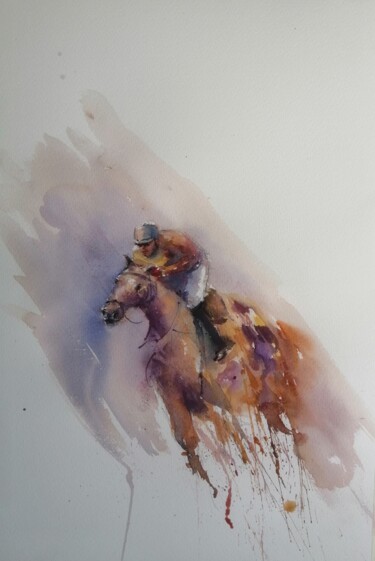 Painting titled "the horse race 22" by Giorgio Gosti, Original Artwork, Watercolor