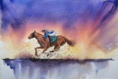 Painting titled "the horse race 23" by Giorgio Gosti, Original Artwork, Watercolor