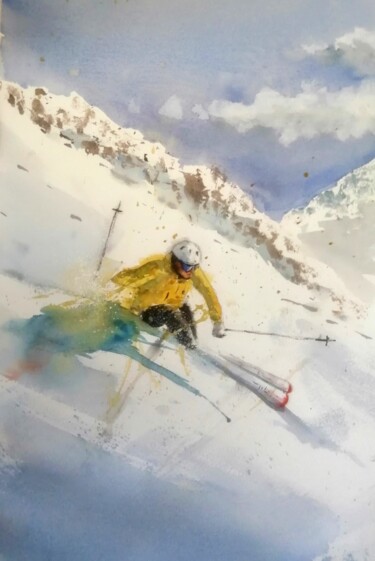 Painting titled "the skier 7" by Giorgio Gosti, Original Artwork, Watercolor