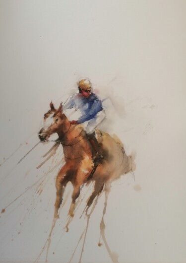 Painting titled "the horse race 25" by Giorgio Gosti, Original Artwork, Watercolor