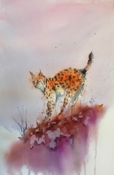 Картина под названием "Lynx" - Giorgio Gosti, Подлинное произведение искусства, Акварель