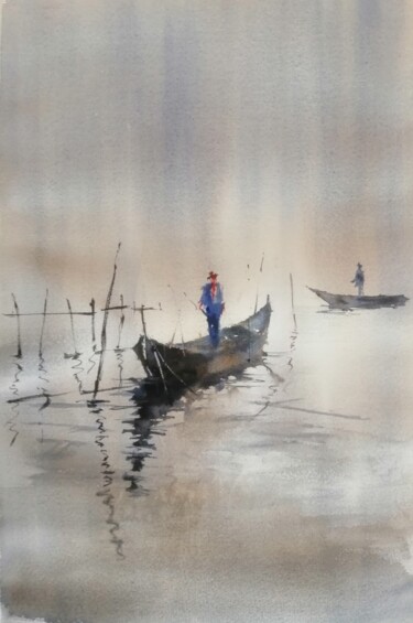 Картина под названием "boats 67" - Giorgio Gosti, Подлинное произведение искусства, Акварель