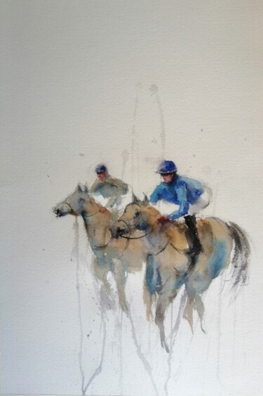 Painting titled "the horse race 26" by Giorgio Gosti, Original Artwork, Watercolor