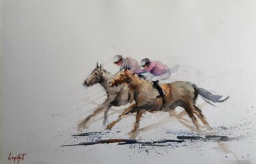 Painting titled "the horse race 29" by Giorgio Gosti, Original Artwork, Watercolor