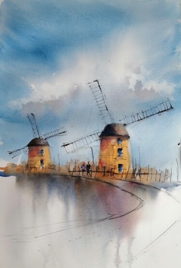 "windmill 7" başlıklı Tablo Giorgio Gosti tarafından, Orijinal sanat, Suluboya