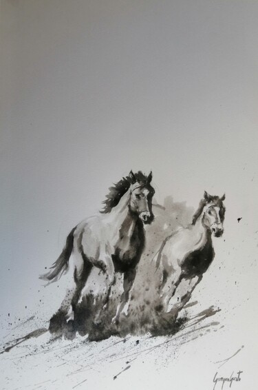 Painting titled "horses 15" by Giorgio Gosti, Original Artwork, Ink