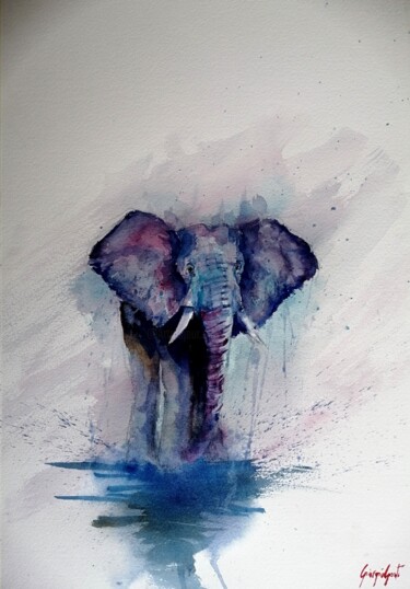 Painting titled "elephant 6" by Giorgio Gosti, Original Artwork, Watercolor