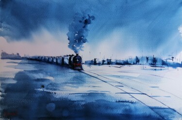 Картина под названием "trains 24" - Giorgio Gosti, Подлинное произведение искусства, Акварель