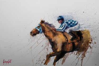 Painting titled "the horse race 30" by Giorgio Gosti, Original Artwork, Watercolor