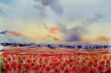 Painting titled "poppies field 2" by Giorgio Gosti, Original Artwork, Watercolor