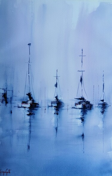 Картина под названием "boats 74" - Giorgio Gosti, Подлинное произведение искусства, Акварель