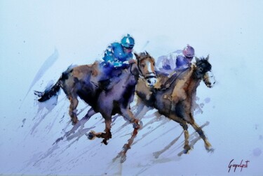 Painting titled "the horse race 31" by Giorgio Gosti, Original Artwork, Watercolor