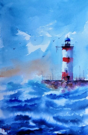 Painting titled "lighthouse 25" by Giorgio Gosti, Original Artwork, Watercolor