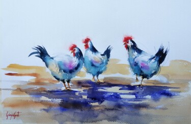 Painting titled "rooster 19" by Giorgio Gosti, Original Artwork, Watercolor