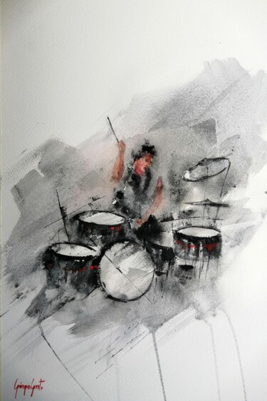 Pittura intitolato "the drummer" da Giorgio Gosti, Opera d'arte originale, Acquarello